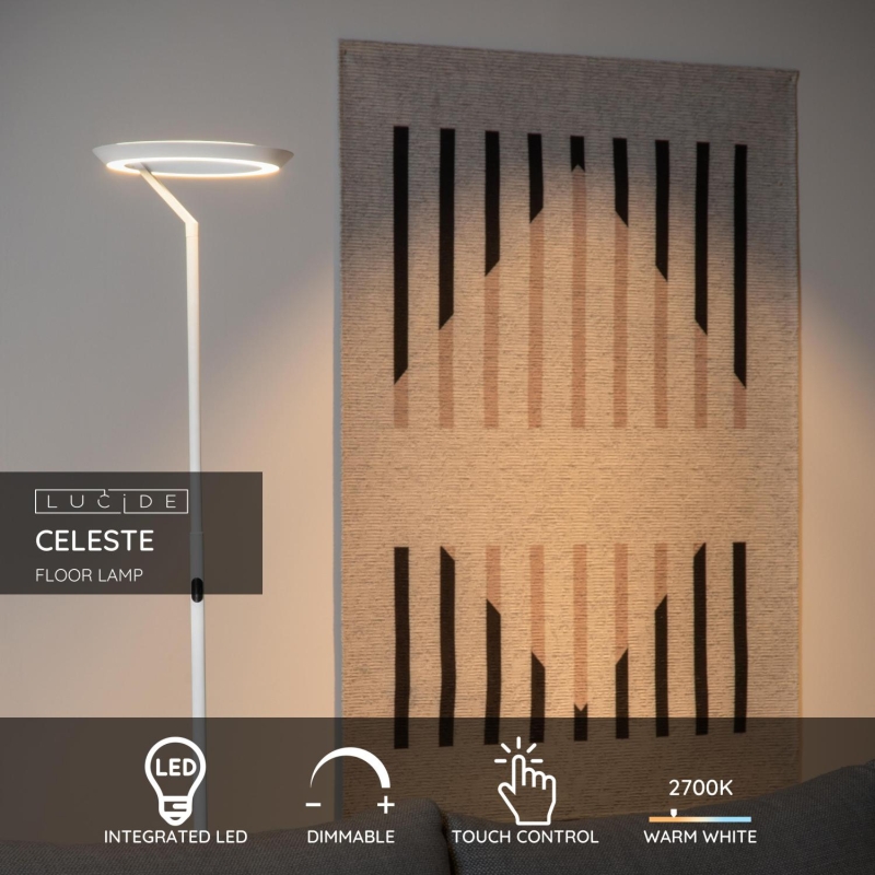 Lucide CELESTE - Stojacia lampa - Ø 28 cm - LED Rozm. - 1x24W 2700K - Biela